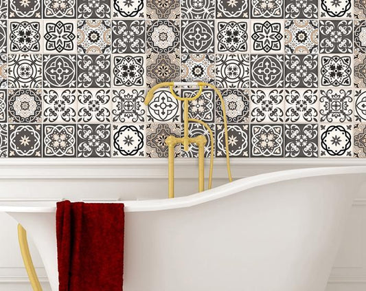 5" X 5" Charcoal And White Mosaic Peel And Stick Removable Tiles