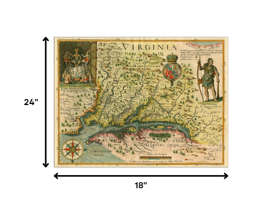 18" X 24" Map Of Virginia C1627 Vintage Poster Wall Art