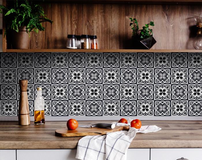 8" X 8" Black White And Gray Baz Peel And Stick Removable Tiles