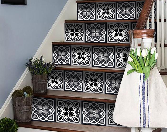 8" X 8" Black White And Gray Baz Peel And Stick Removable Tiles