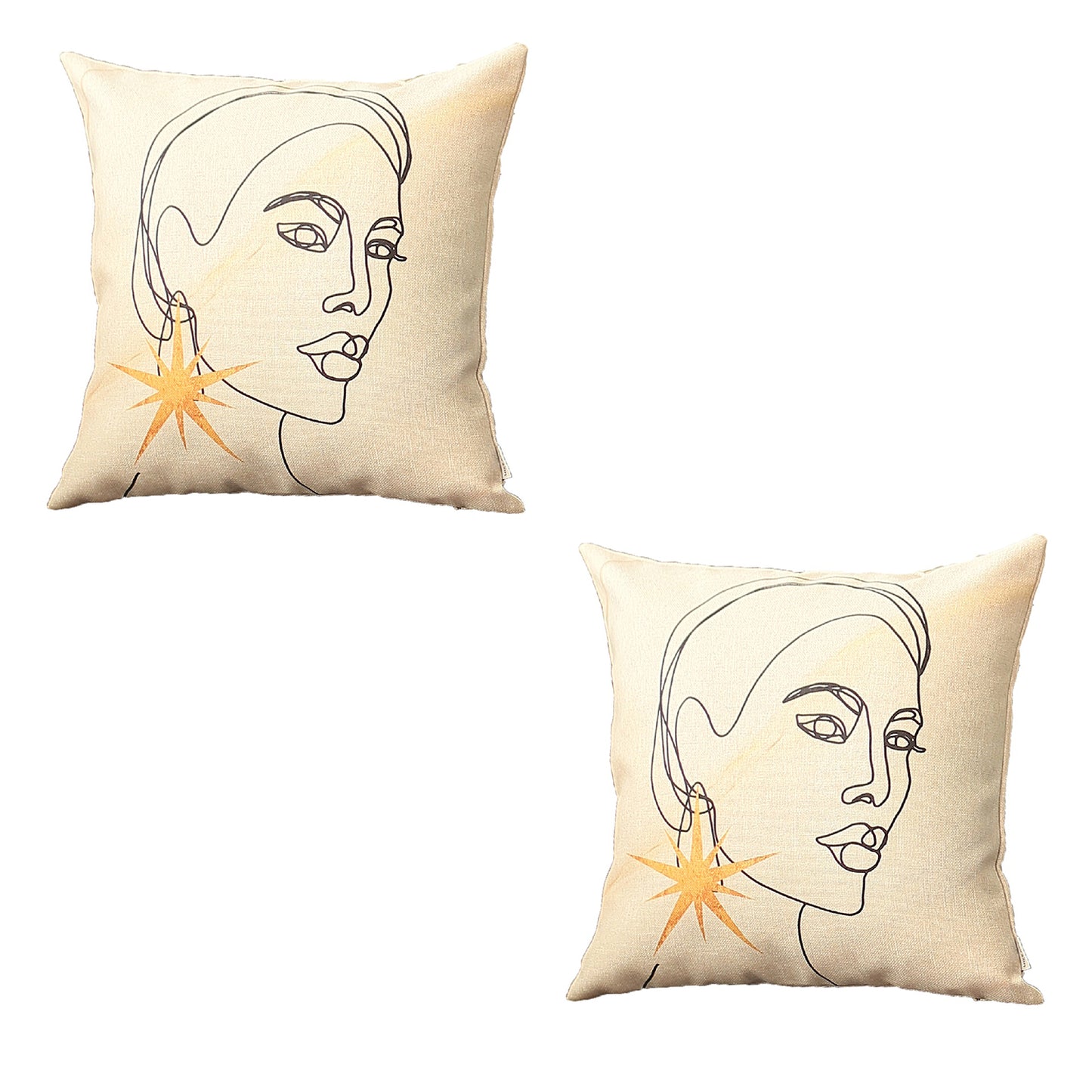 Set Of 2 White Printed Art Pillow Covers