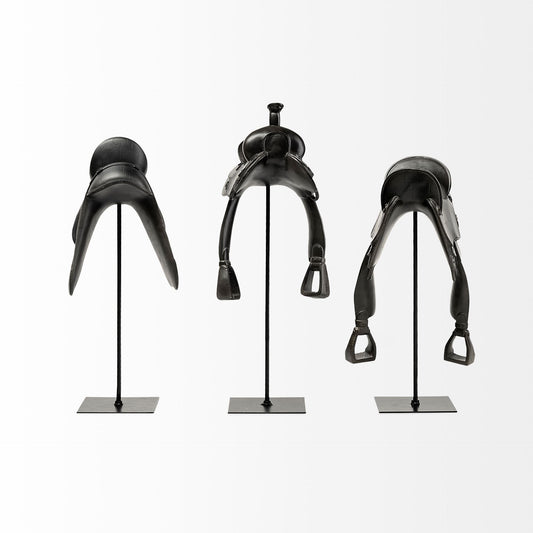 Black Western Horse Saddle Sculpture