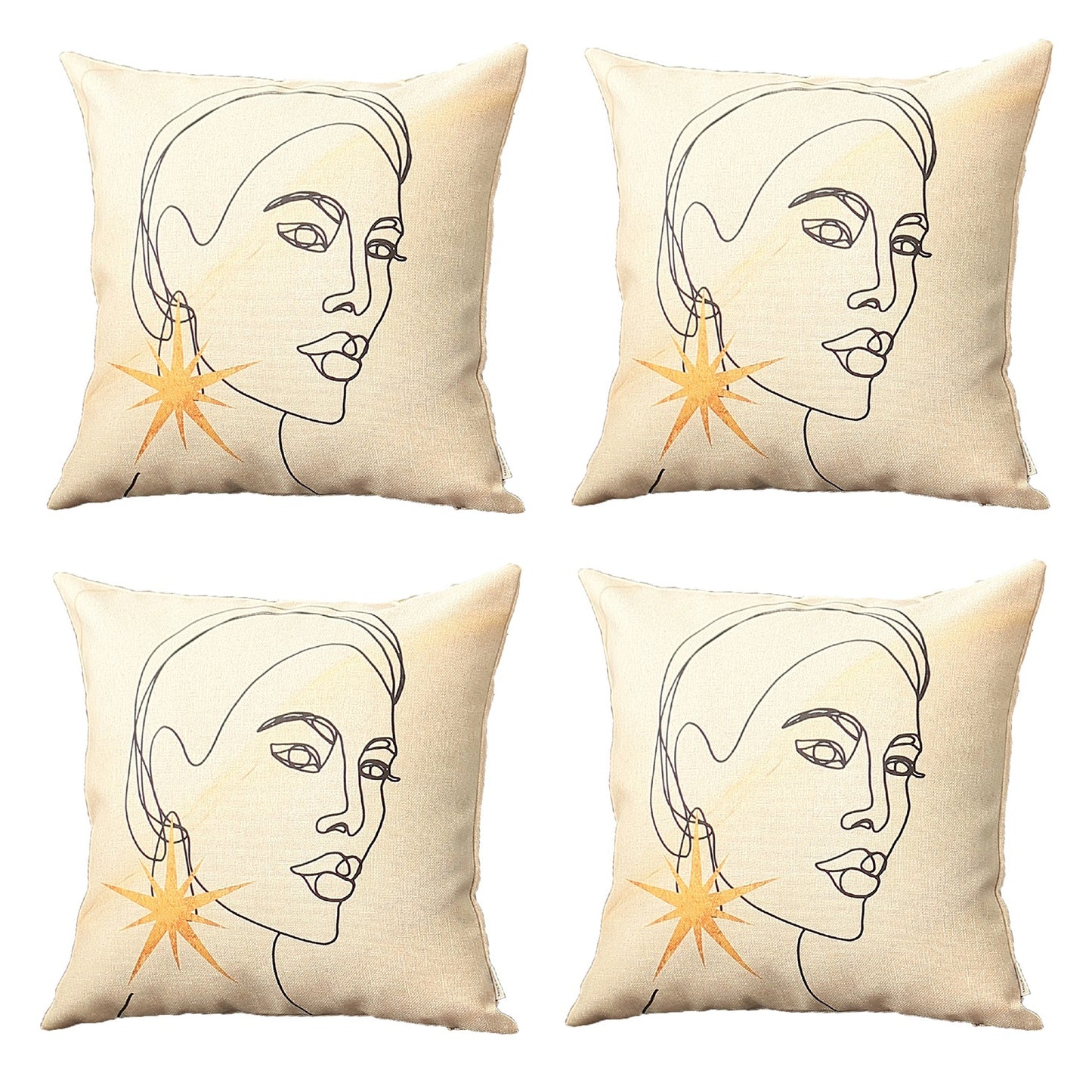 Set Of 4 White Printed Art Pillow Covers
