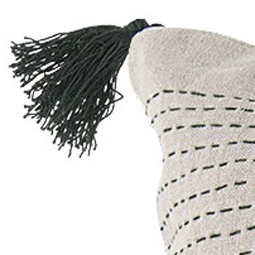 Beige And Dark Green Dotted Lumbar Pillow Cover