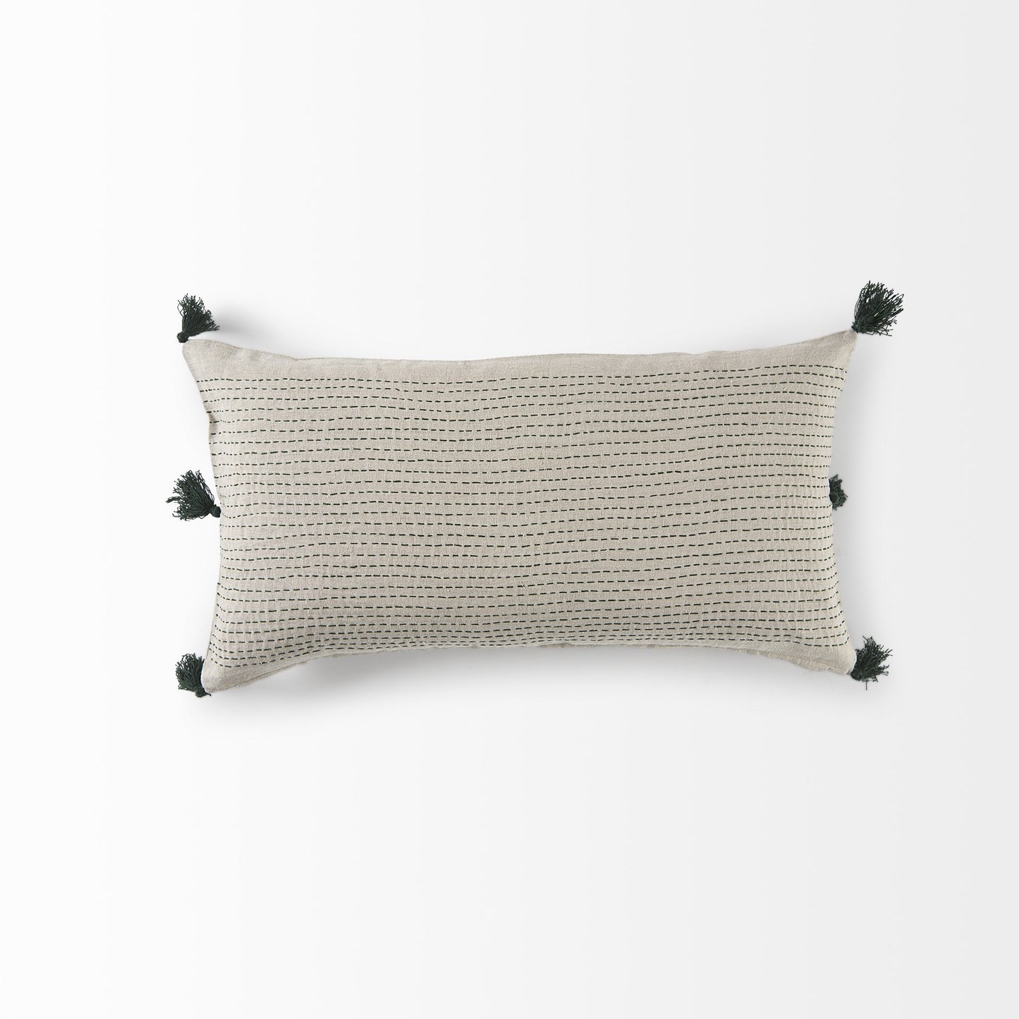 Beige And Dark Green Dotted Lumbar Pillow Cover