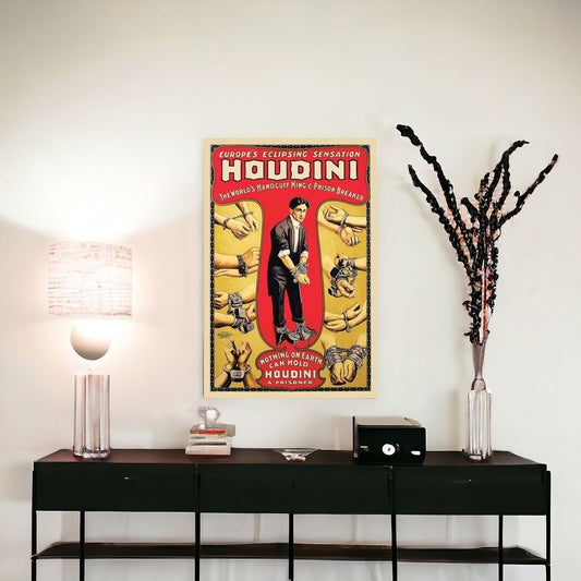 16" X 24" Houdini Handcuff King Vintage Magic Poster Wall Art