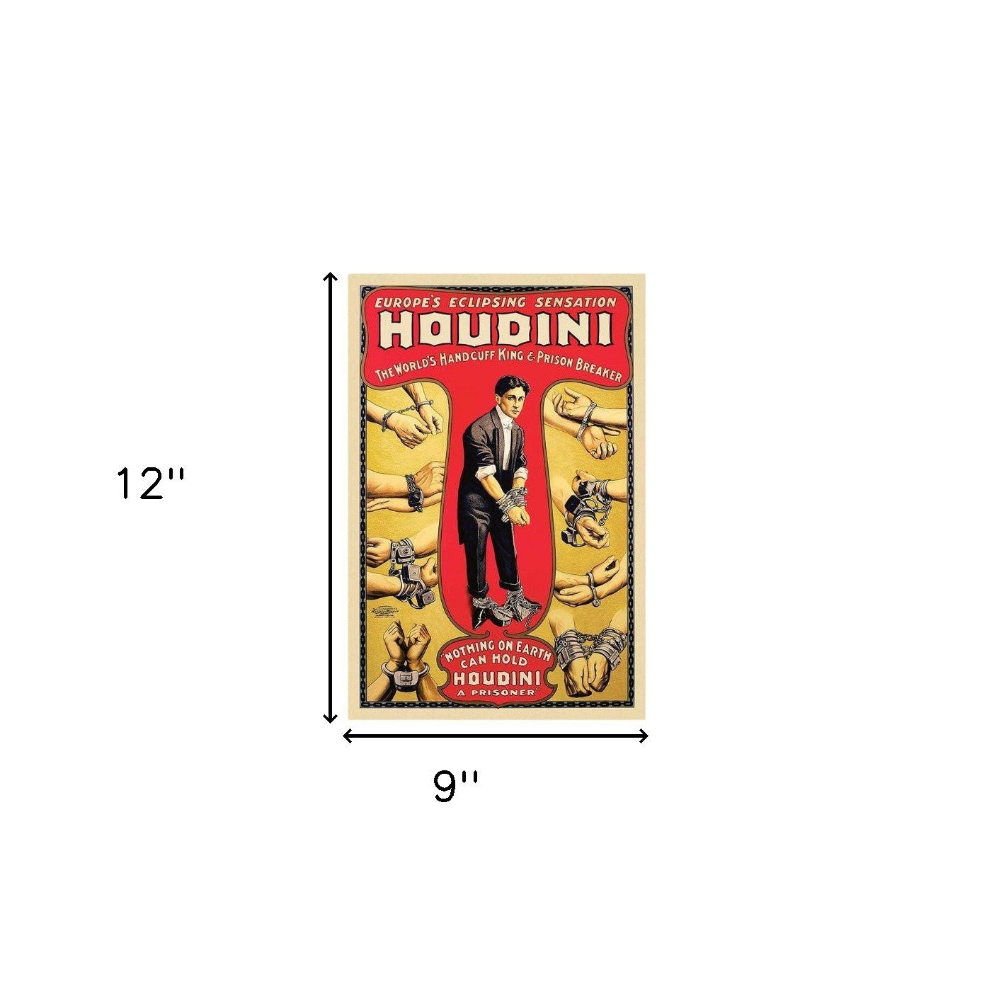 9" X 12" Houdini Handcuff King Vintage Magic Poster Wall Art