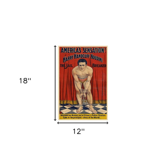 12" X 18" Houdini In Handcuffs Vintage Magic Poster Wall Art
