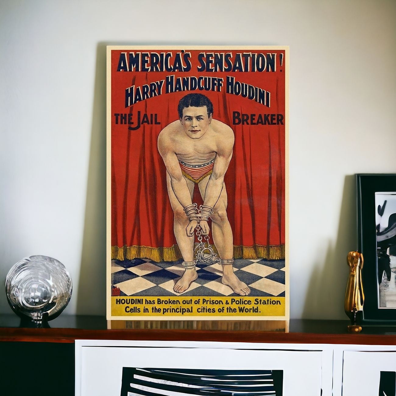 12" X 18" Houdini In Handcuffs Vintage Magic Poster Wall Art