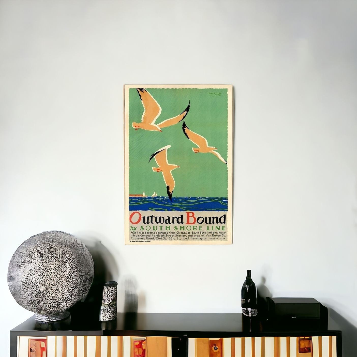 16" X 24" Birds Over Lake Michigan C1929 Vintage Travel Poster Wall Art