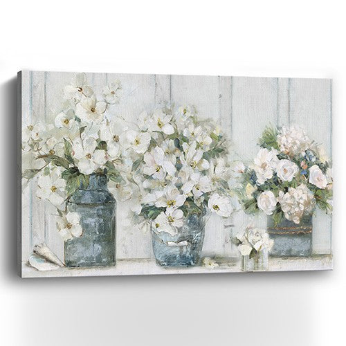 36" x 24" Watercolor Soft Pastel Bouquet Trio Canvas Wall Art