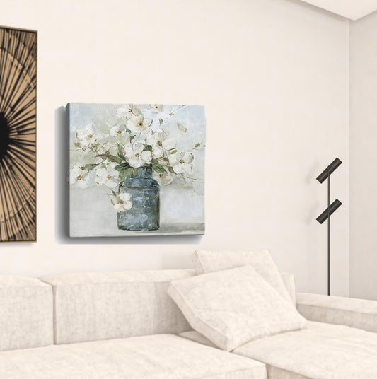 30" x 30" Watercolor Soft Pastel Dogwood Bouquet Canvas Wall Art