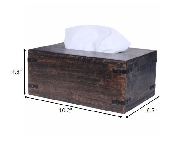 Rustic Dark Burnt Mango Wood Rectangular Tissue Holder