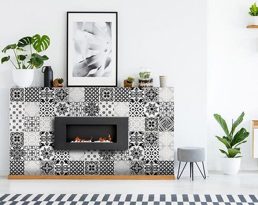 4" X 4" Black White and Gray Bella Peel and Stick Tiles