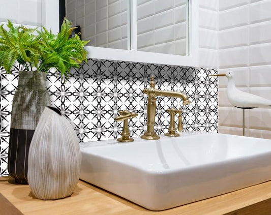 4" X 4" Black and White Quattra Peel and Stick Removable Tiles