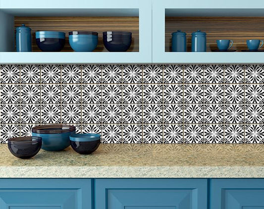7" X 7" Black and White Flo Peel and Stick Removable Tiles