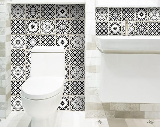 7" X 7" Black and White Multi Peel and Stick Removable Tiles