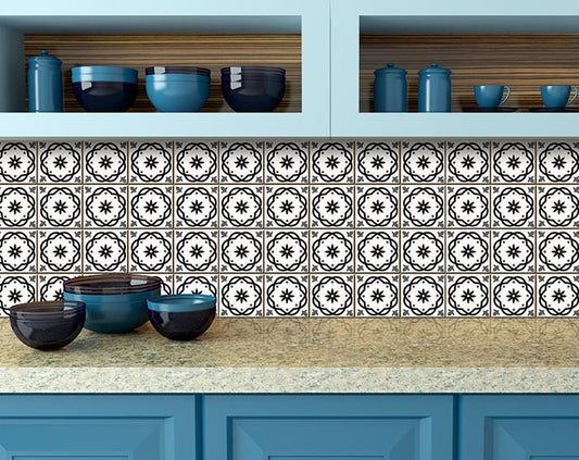 6" X 6" Black and White Rolla Peel and Stick Removable Tiles