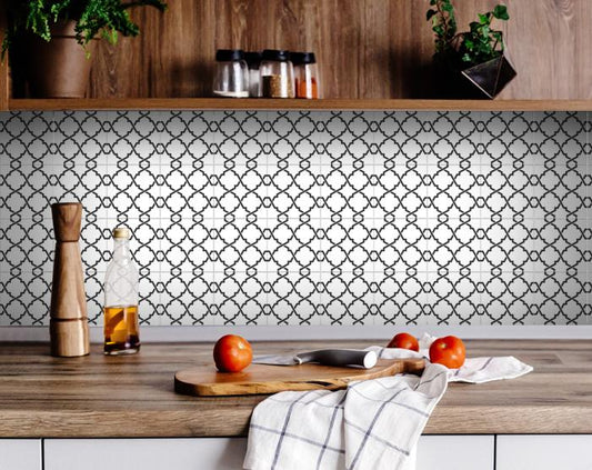 7" X 7" Black and White Prism Peel and Stick Removable Tiles
