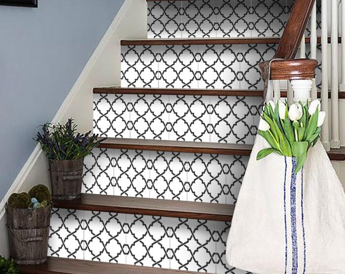 8" X 8" Black and White Prism Peel and Stick Removable Tiles