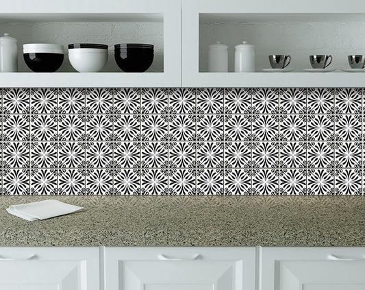 8" X 8" Black and White Flo Peel and Stick Removable Tiles
