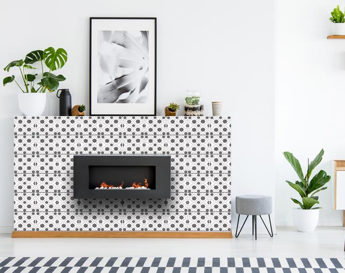 8" X 8" Black and White Lil Daisy Peel and Stick Removable Tiles