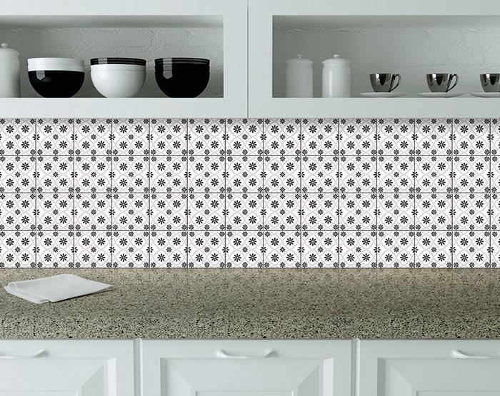 8" X 8" Black and White Lil Daisy Peel and Stick Removable Tiles