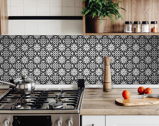 6" X 6" Black and White Roka Peel and Stick Removable Tiles