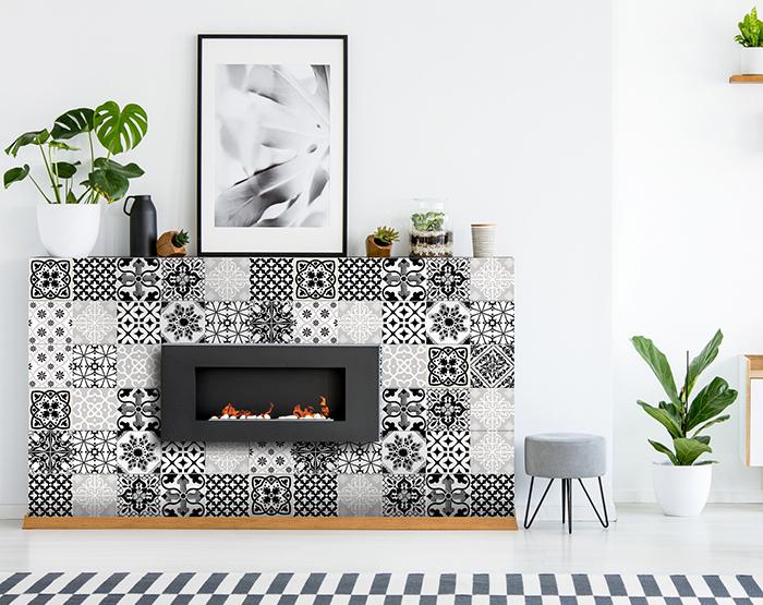 8" X 8" Black White and Gray Bella Peel and Stick Tiles
