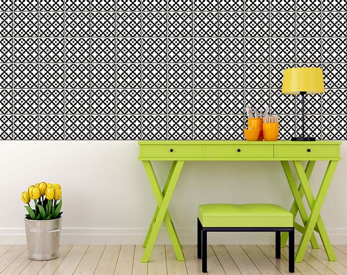 8" X 8" Black and White Dia Peel and Stick Removable Tiles