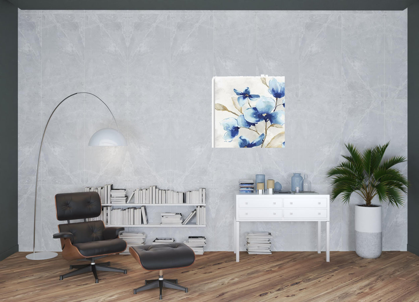 40" x 40" Watercolor Shades of Blue Floral Canvas Wall Art