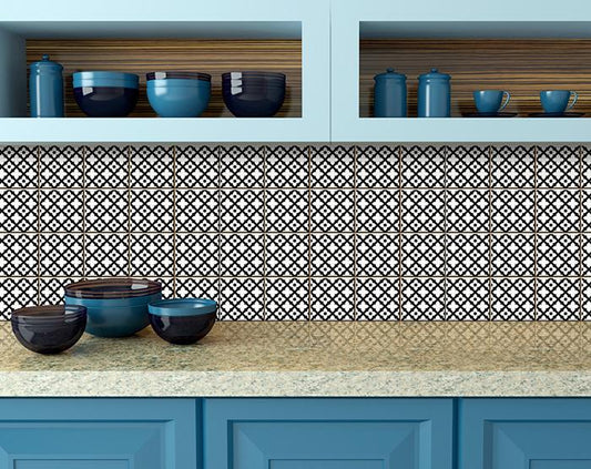 5" X 5" Black and White Dia Peel and Stick Removable Tiles