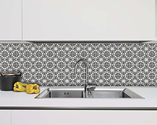 5" X 5" Black and White Flo Peel and Stick Removable Tiles