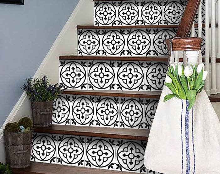 8" X 8" Black and White Peel and Stick Removable Tiles