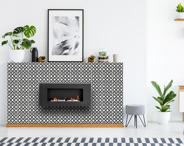 7" X 7" Black and White Dia Peel and Stick Removable Tiles
