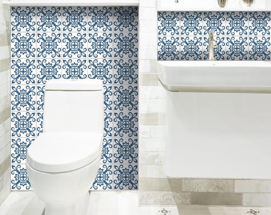 6" X 6" Teal And White Mosaic Peel And Stick Removable Tiles