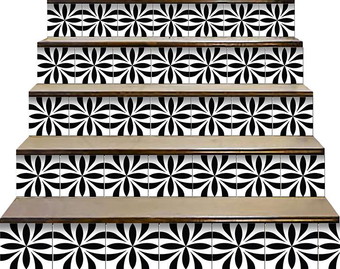 8" X 8" Black and White Colla Peel and Stick Removable Tiles