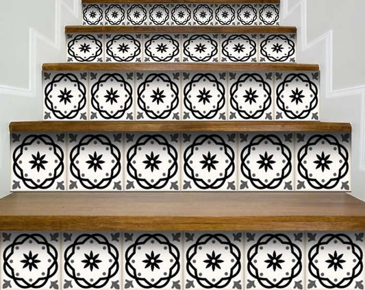 7" X 7" Black and White Rolla Peel and Stick Removable Tiles