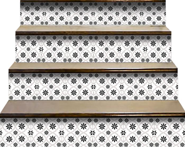 7" X 7" Black and White Lil Daisy Peel and Stick Removable Tiles