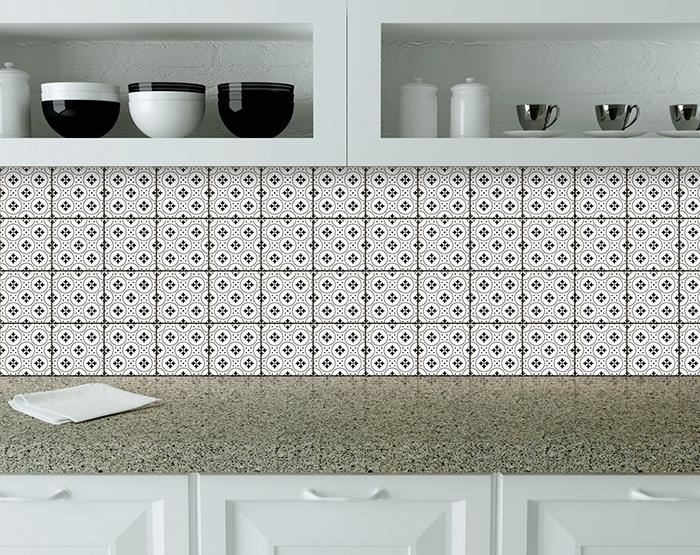 8" X 8" Black and White Rosa Peel and Stick Removable Tiles