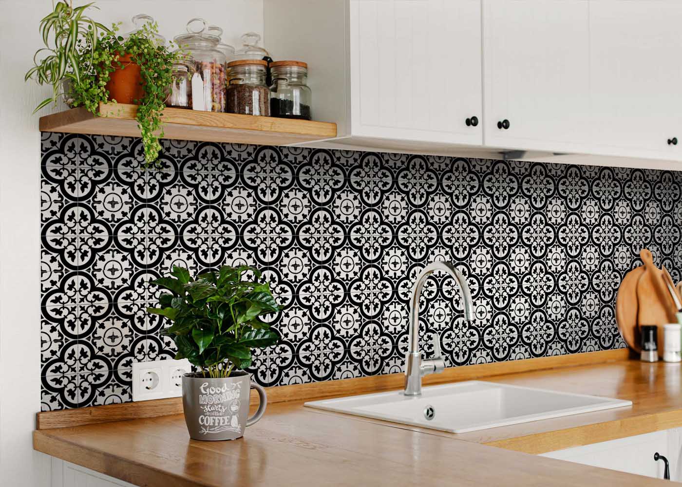 8" X 8" Black and White Roka Peel and Stick Removable Tiles