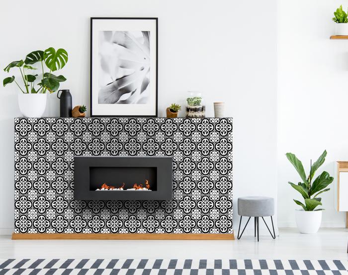 8" X 8" Black and White Roka Peel and Stick Removable Tiles