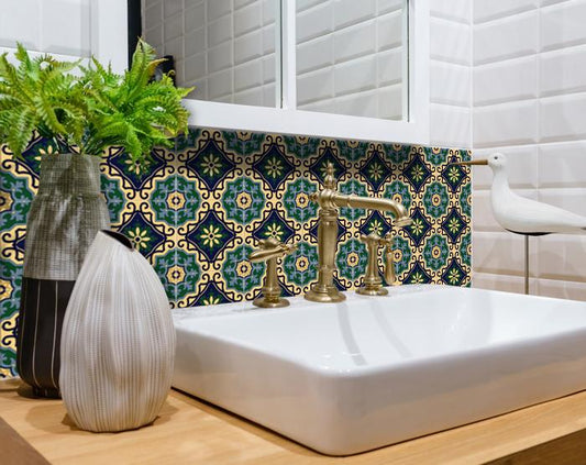 7" X 7" Agean Blue and Green Peel and Stick Tiles
