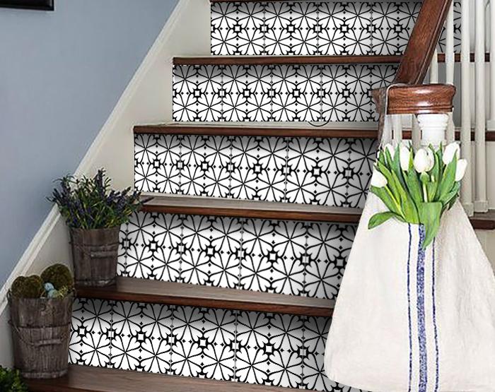 8" X 8" Black and White Clove Peel and Stick Removable Tiles