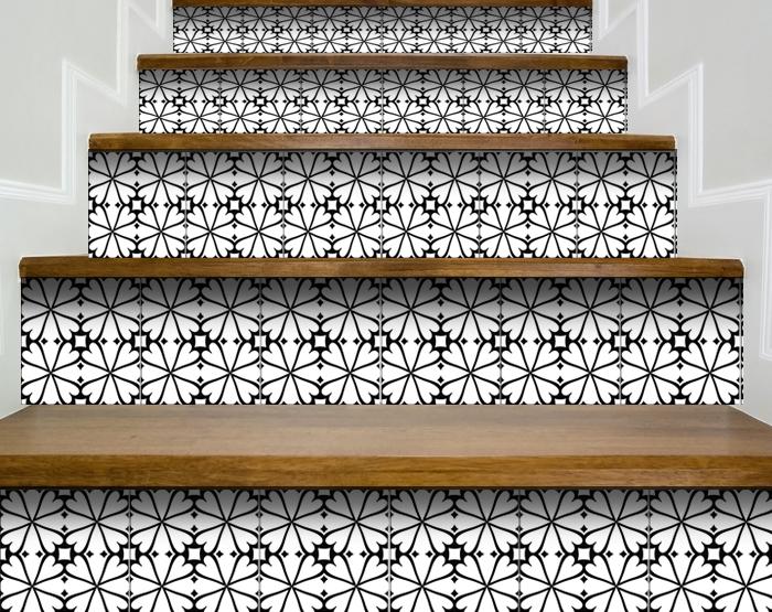 8" X 8" Black and White Clove Peel and Stick Removable Tiles