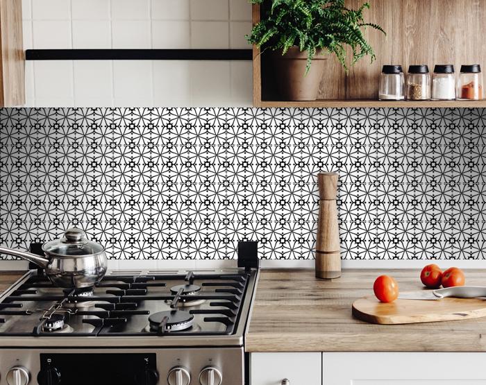 8" X 8" Black and White Clove Peel and Stick Removable Tiles