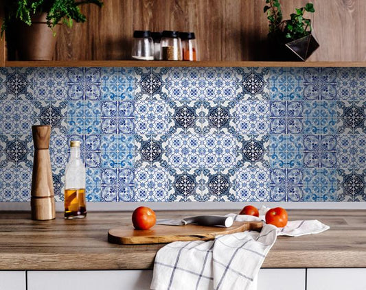 6" X 6" Mediterranean Blues Mosaic Peel and Stick Tiles