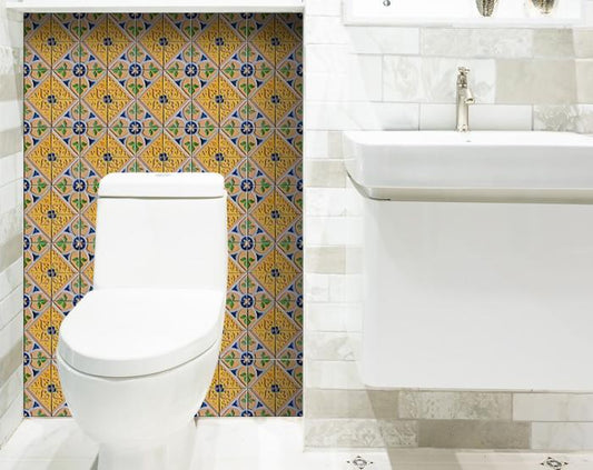 6" X 6" Yellow Blue Provence Peel and Stick Removable Tiles