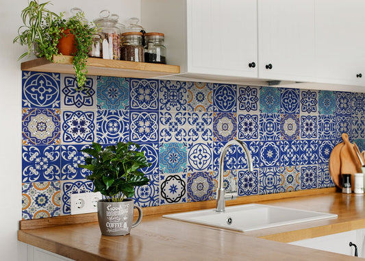 5" x 5" Blue and Aqua Pop Mosaic Peel and Stick Removable Tiles