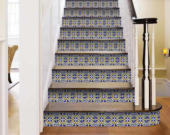5" X 5" Blue and Yellow Links Peel And Stick Tiles